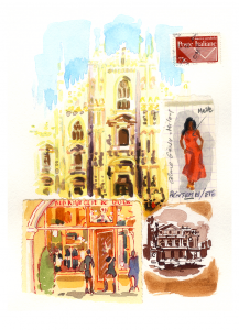 1 - Voyages MILAN - Techniques mixtes sur papier - 29.7x21cm - Cathy Doutreligne