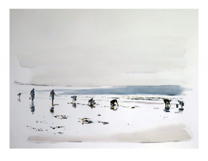 2 - PLAGE - Mine de plomb et Lavis sur papier - 65x50cm - Cathy Doutreligne