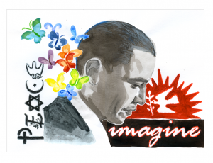 3 - Obama IMAGINE - Techniques mixtes sur papier - 42x29.7cm - Cathy Doutreligne