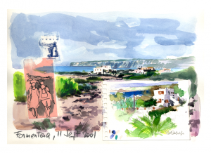 3 - Voyages FORMENTERA - Techniques mixtes sur papier - 42x29.7cm - Cathy Doutreligne