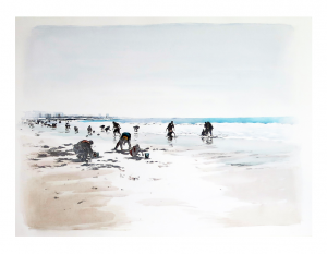 4 - PLAGE - Mine de plomb et Lavis sur papier - 65x50cm - Cathy Doutreligne