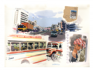 6 - Voyages BEYROUTH - Techniques mixtes sur papier - 42x29.7cm - Cathy Doutreligne