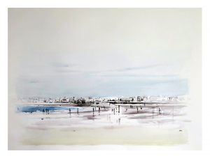 7- PLAGE - Mine de plomb et Lavis sur papier - 65x50cm - Cathy Doutreligne